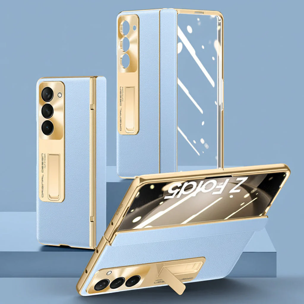 Samsung Fold 5 Electroplating Plain Leather Cover - Image 3