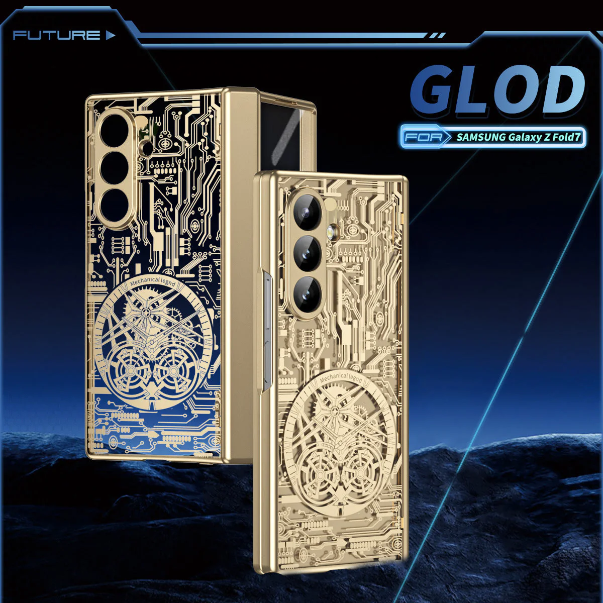 Samsung Z Fold Stacked Screen Electroplated Mechanical Gear Shell Film Cover - Image 2