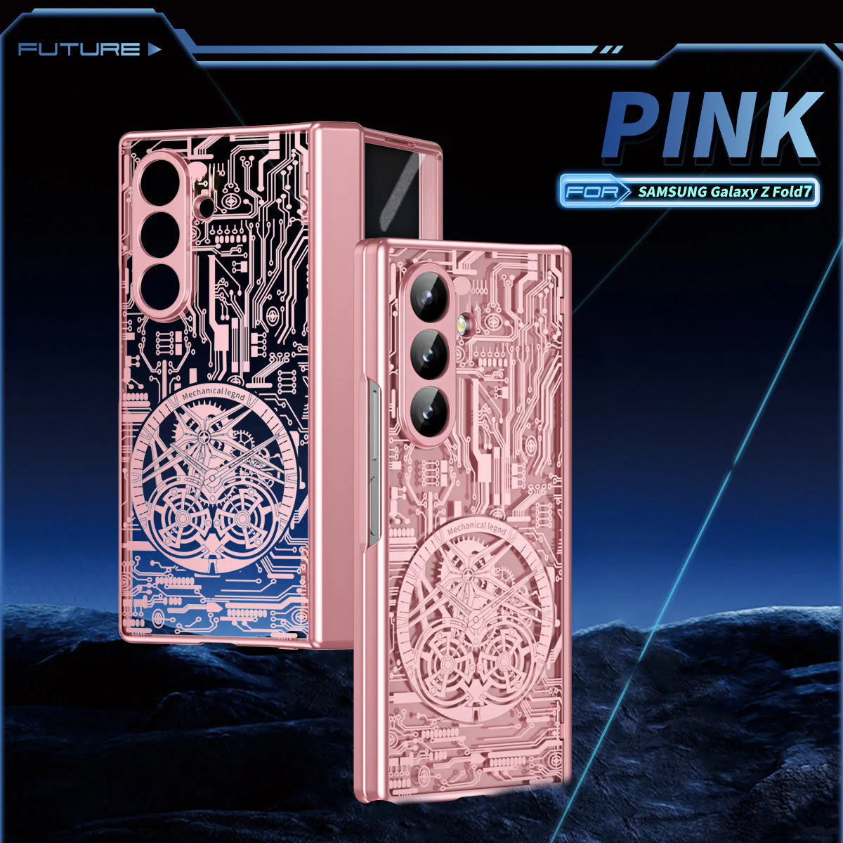 Samsung Z Fold Stacked Screen Electroplated Mechanical Gear Shell Film Cover - Image 4