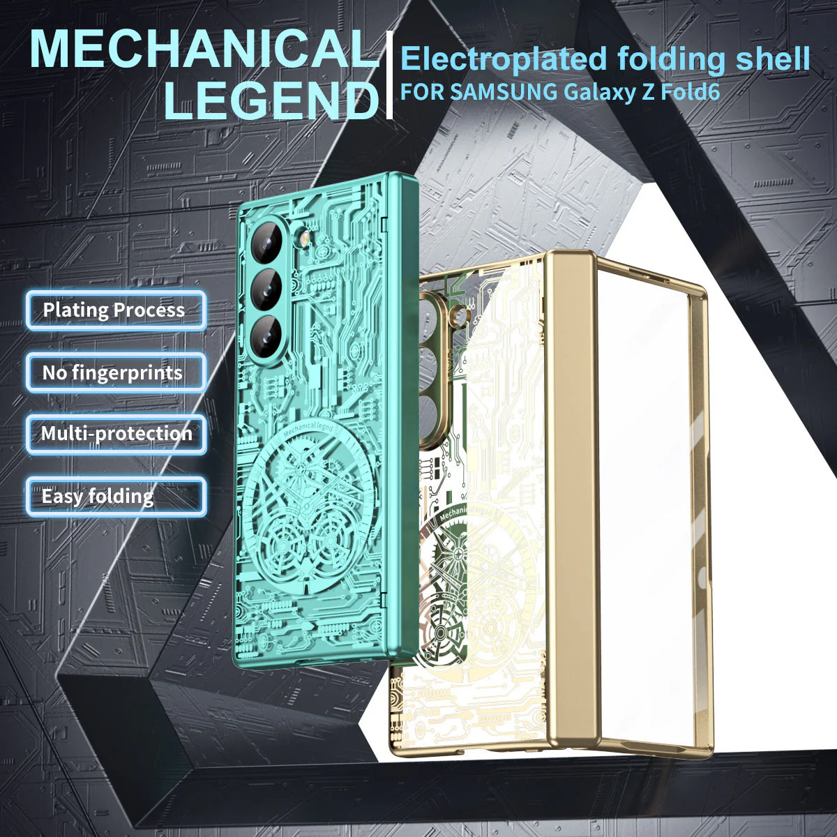 Samsung Z Fold Stacked Screen Electroplated Mechanical Gear Shell Film Cover - Image 7