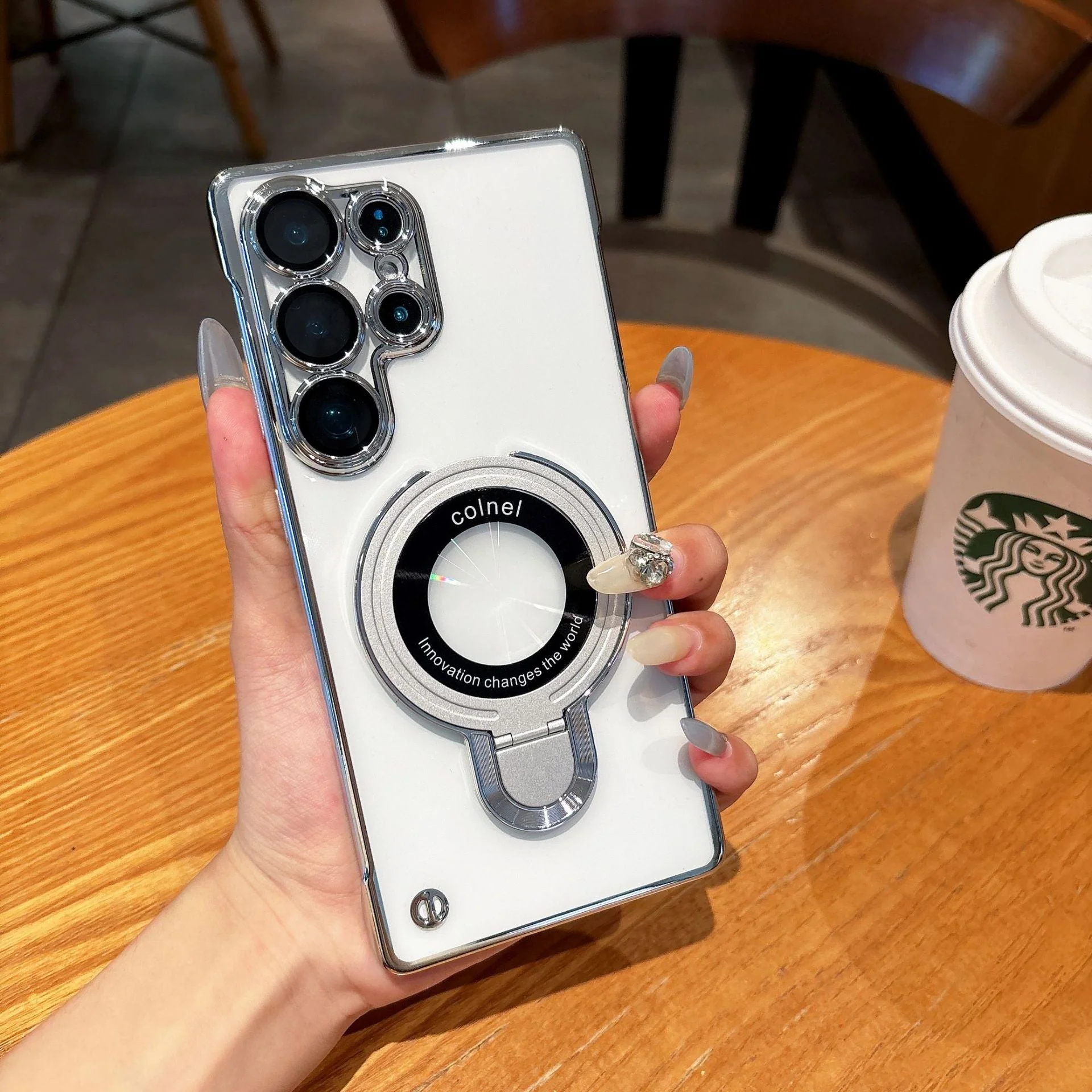 Samsusng Ultra Electroplated Borderless Mobile Phone Case Mganetic Bracket - Image 12