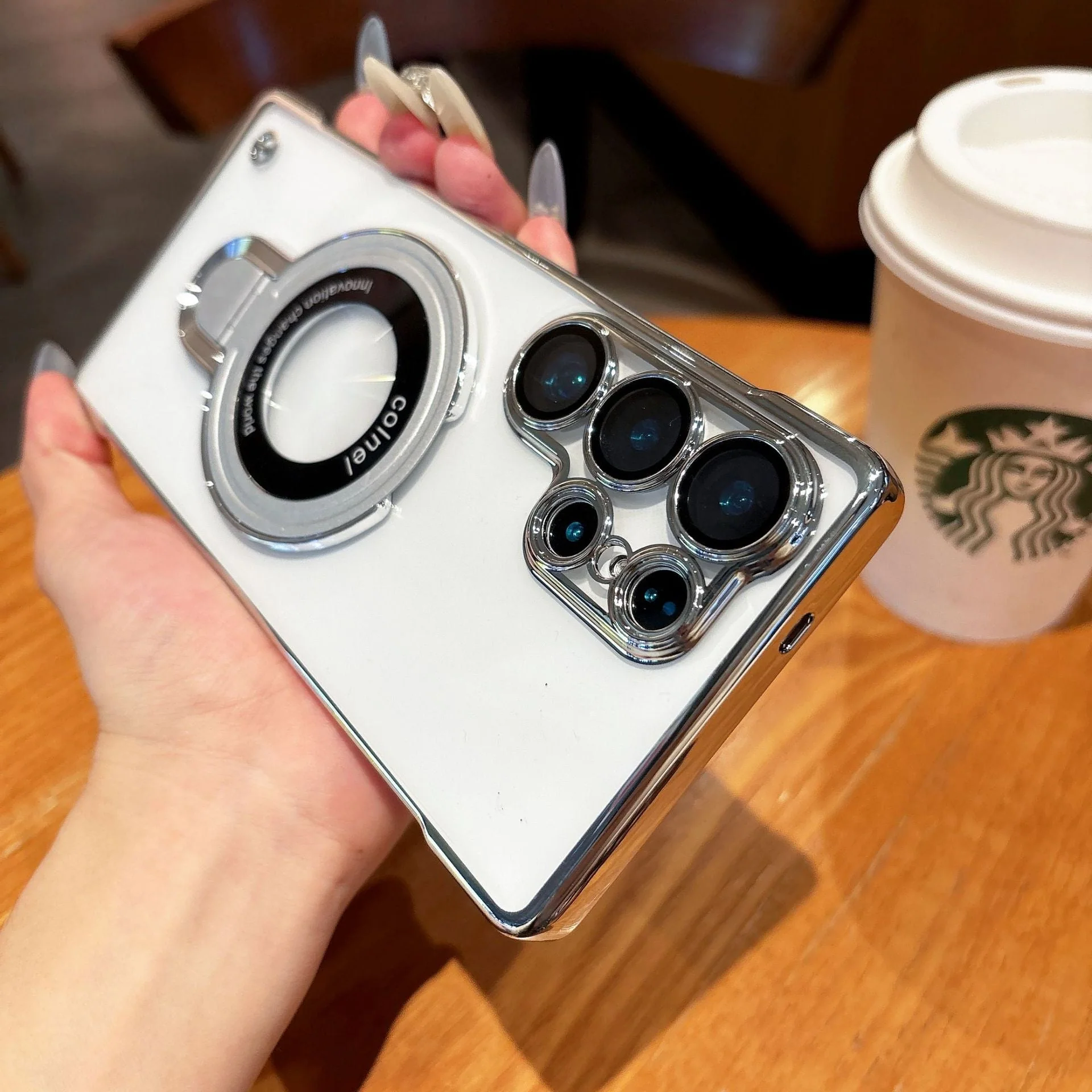 Samsusng Ultra Electroplated Borderless Mobile Phone Case Mganetic Bracket - Image 13