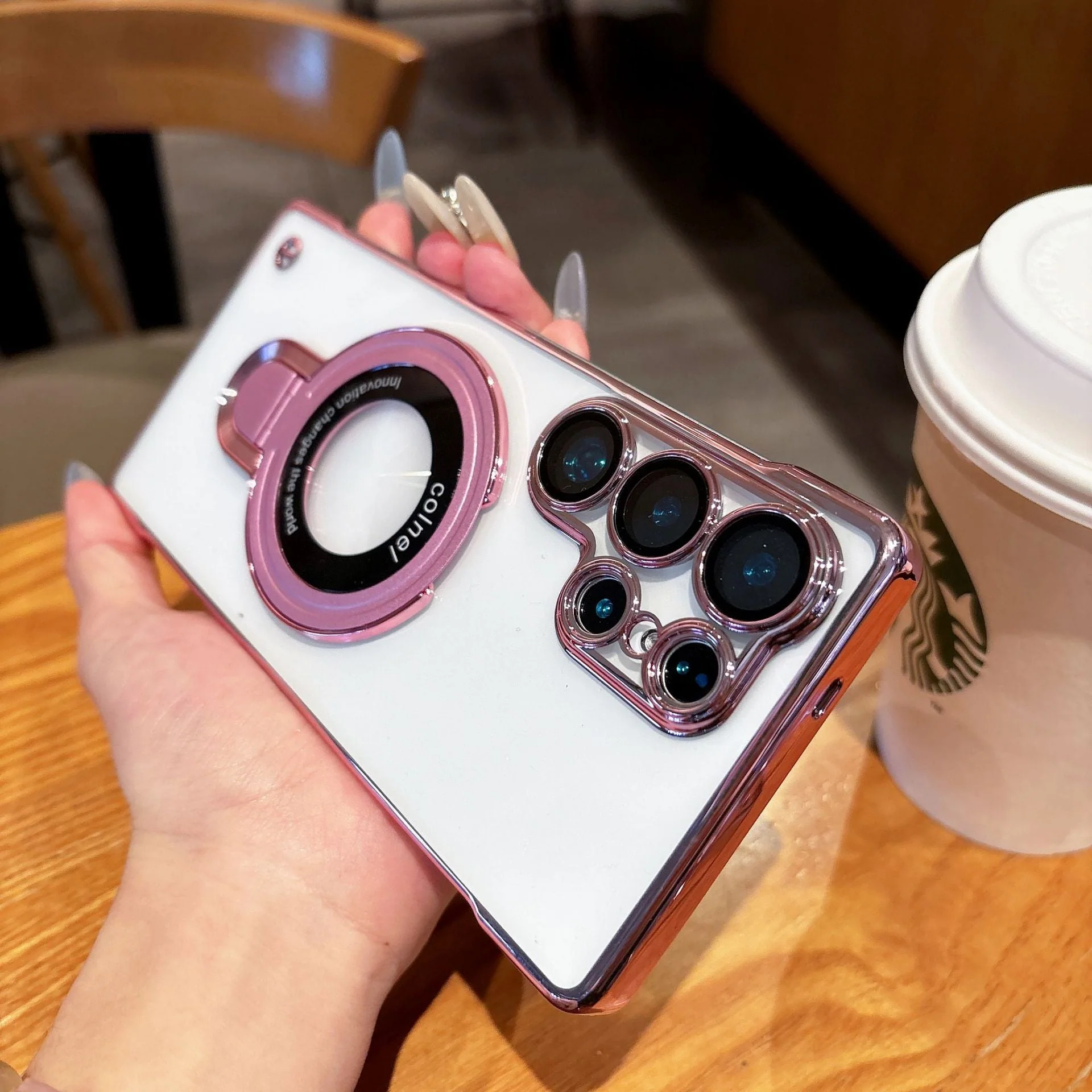 Samsusng Ultra Electroplated Borderless Mobile Phone Case Mganetic Bracket - Image 18