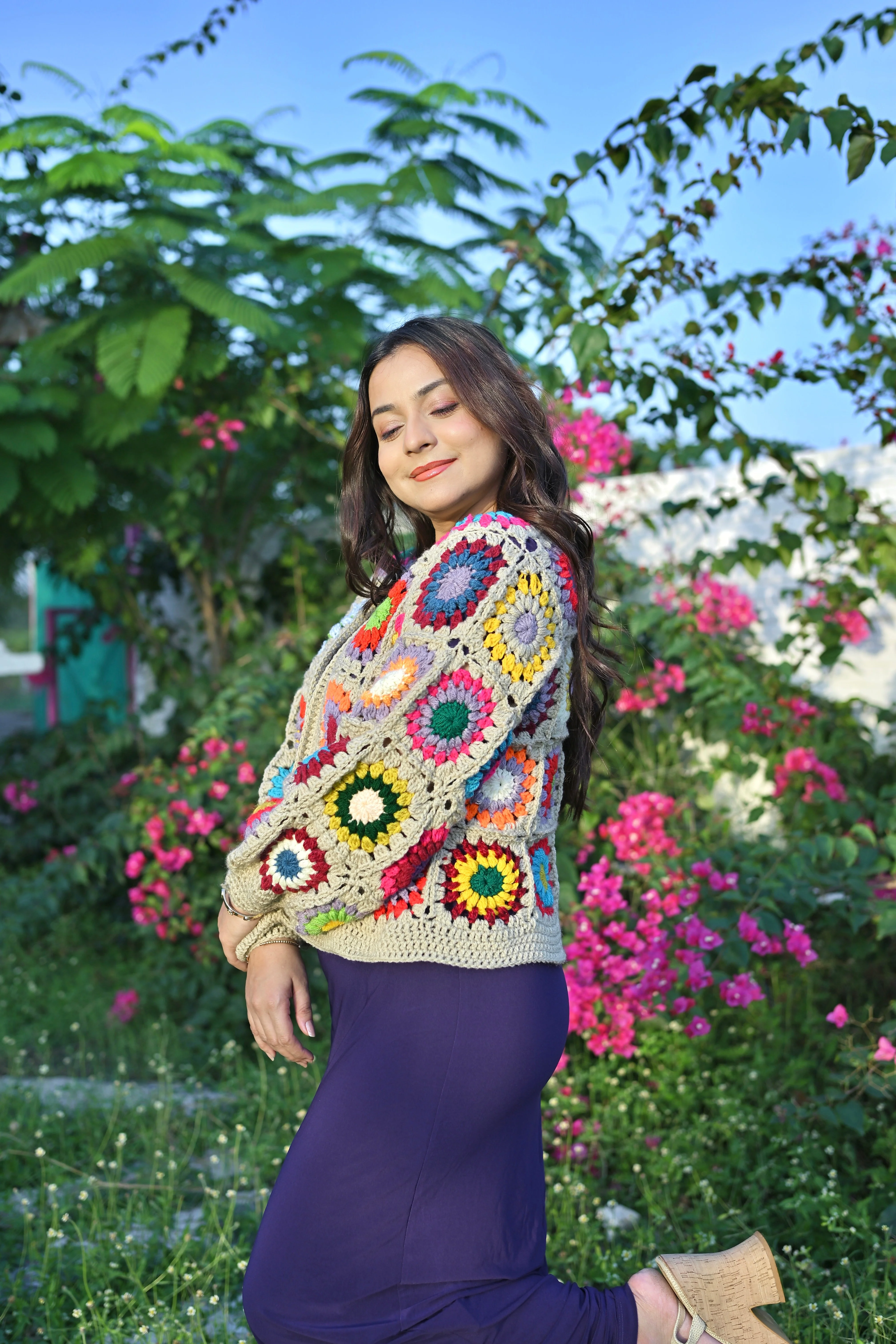 Sand granny square cardigan - Image 3