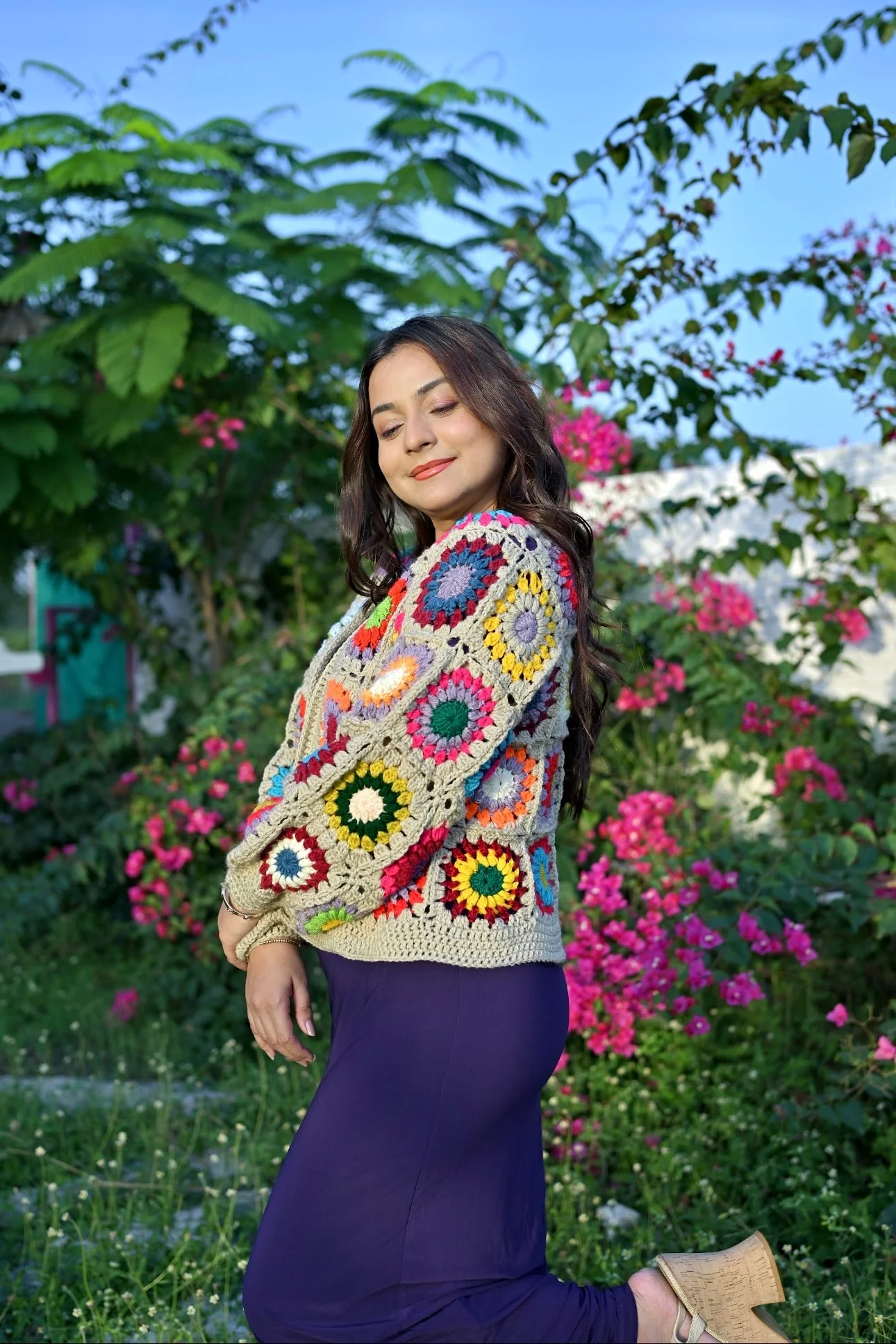 Sand granny square cardigan - Image 6