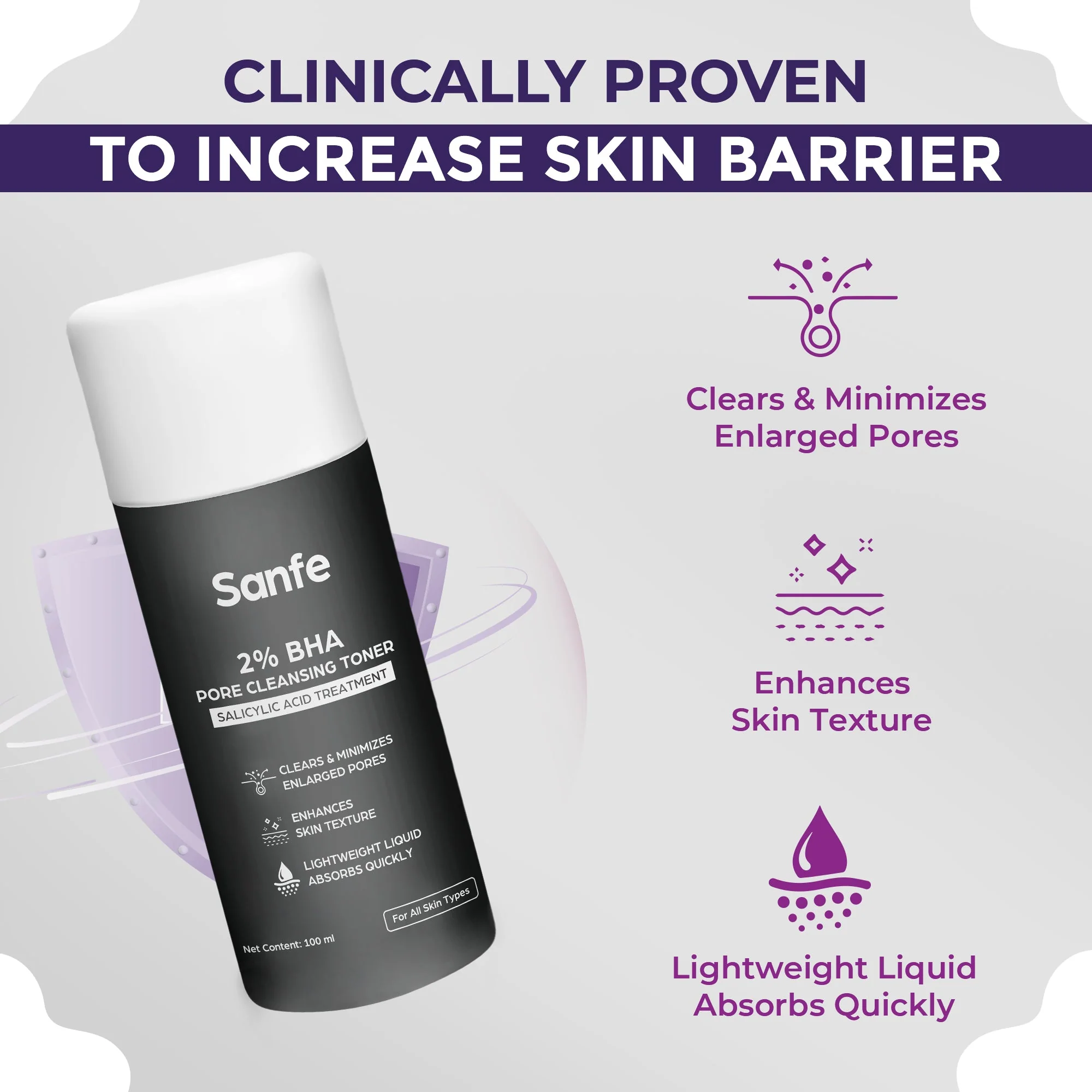 Sanfe 2% BHA Pore Cleansing Toner - 100ml - Image 3