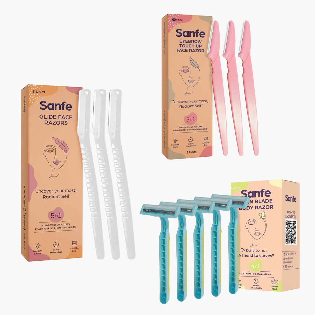 Sanfe 3-in-1 Hair Removal Razor Combo for Women | Face, Eyebrow & Body Shaving Kit