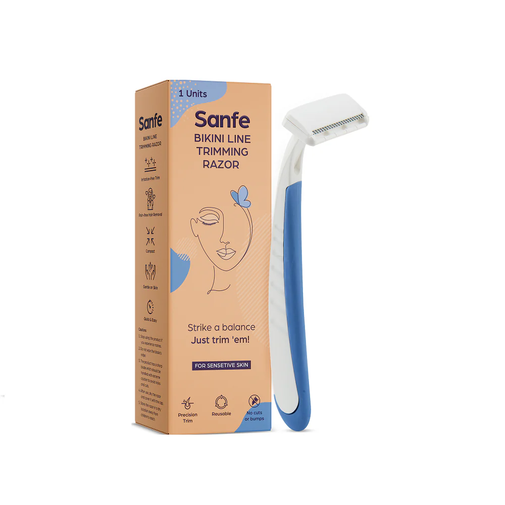 Sanfe Bikini Line Trimming Razor - Stainless steel blade, safety cap, comfortable, anti-slip grip
