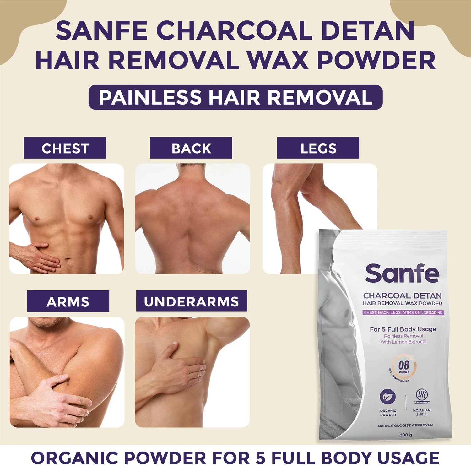 Sanfe Charcoal Detan Hair Removal Wax Powder - Image 2