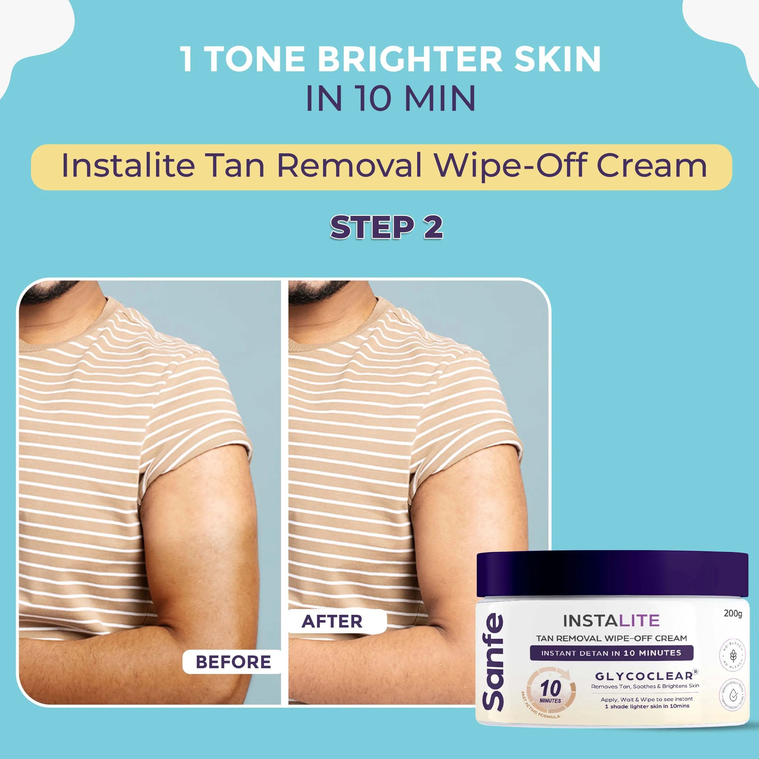 Sanfe Clean & Detan Kit | For Arms & Legs | Sanfe Hair Removal Spray & Sanfe Instalite Wipe-off Body Cream| For Men - Image 3