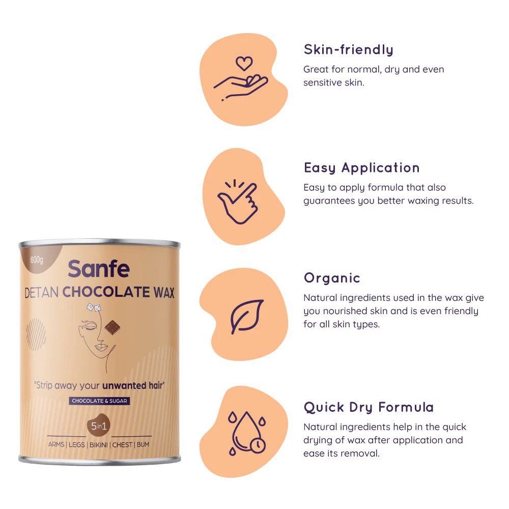 Sanfe Detan Chocolate Wax for Smooth Hair Removal - 600gm - Image 3
