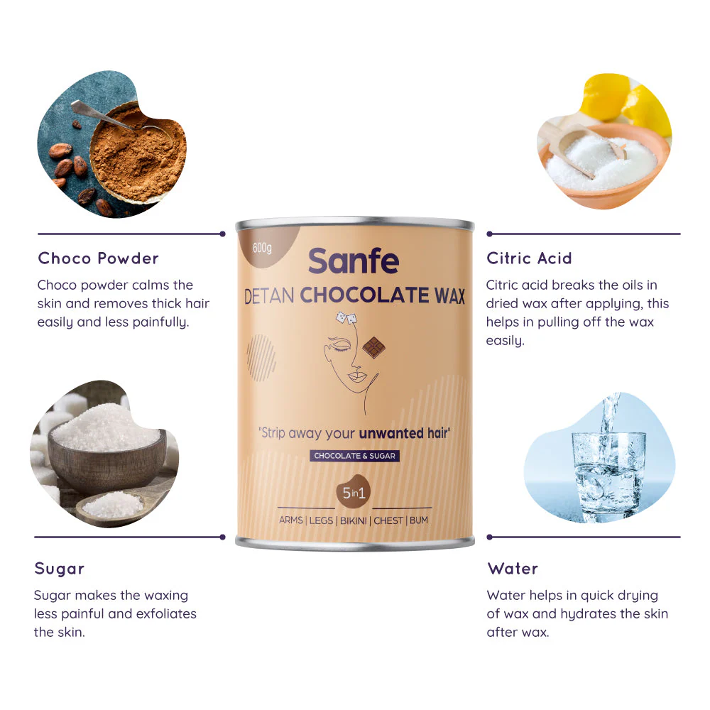 Sanfe Detan Chocolate Wax for Smooth Hair Removal - 600gm - Image 4