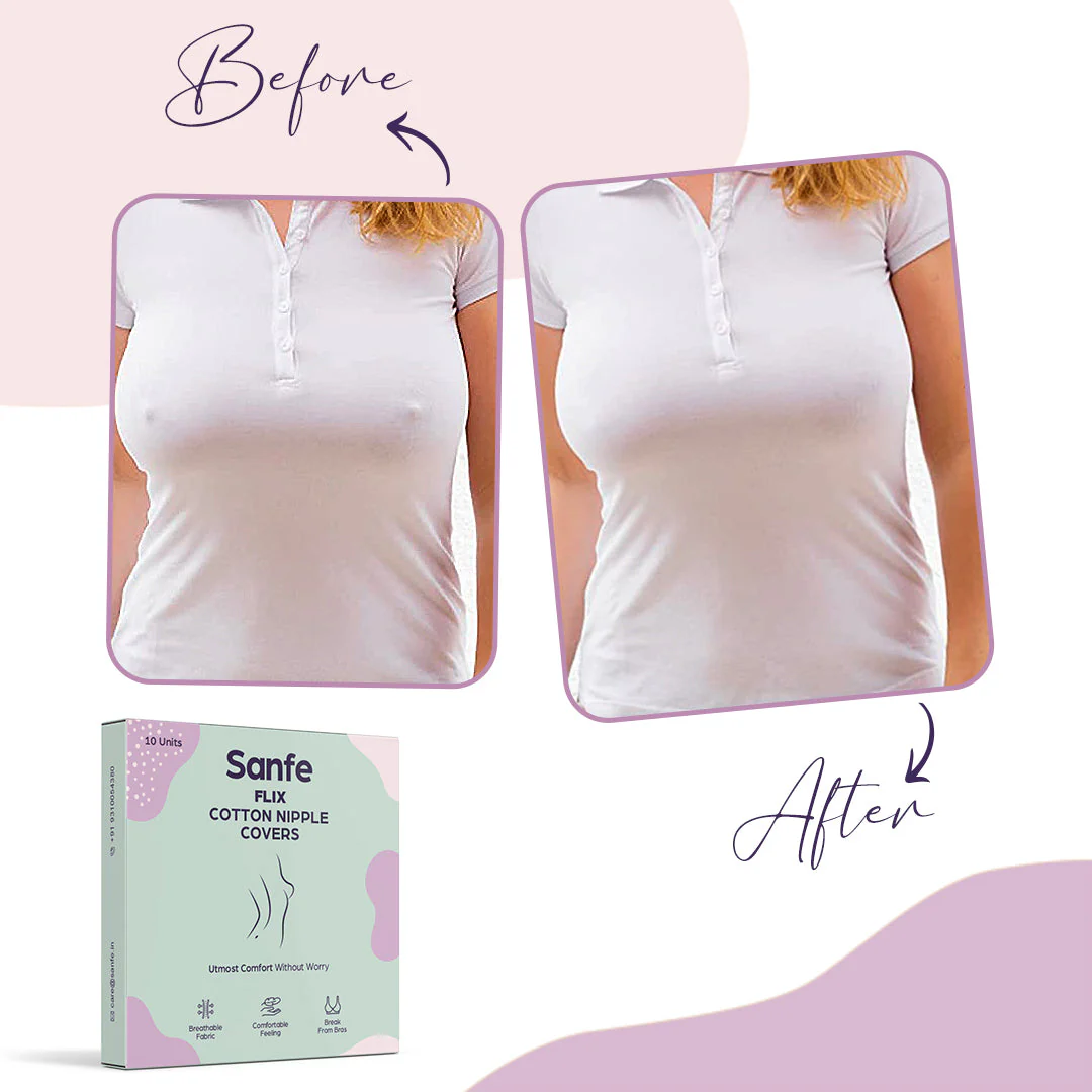 Sanfe Flix Cotton Nipple Covers | 10 Breathable Nipple Pasties | No Show Bra For Women, Skin Friendly Adhesive, disposable - Image 3