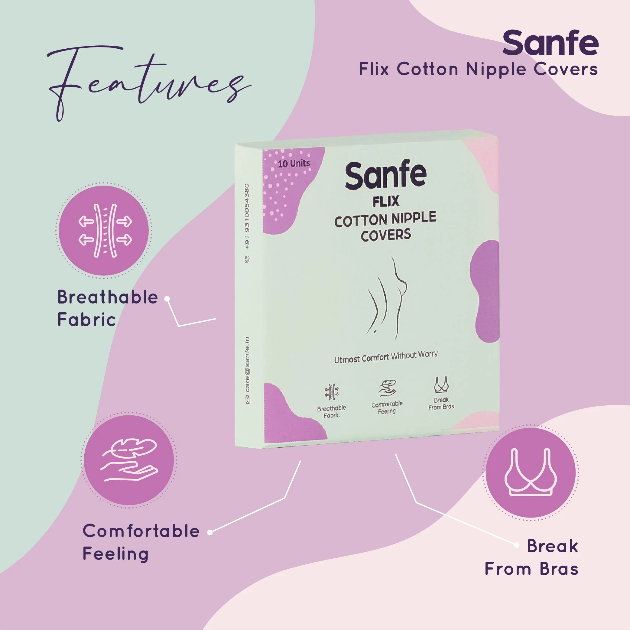 Sanfe Flix Cotton Nipple Covers | 10 Breathable Nipple Pasties | No Show Bra For Women, Skin Friendly Adhesive, disposable - Image 5