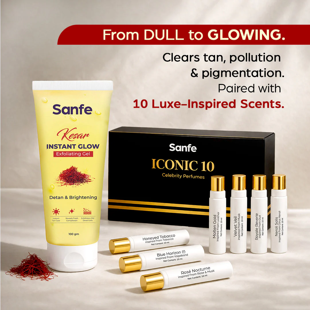 Sanfe Glow & Glam Combo: ICONIC10 Perfume Set + Kesar Exfoliating Gel - Image 2