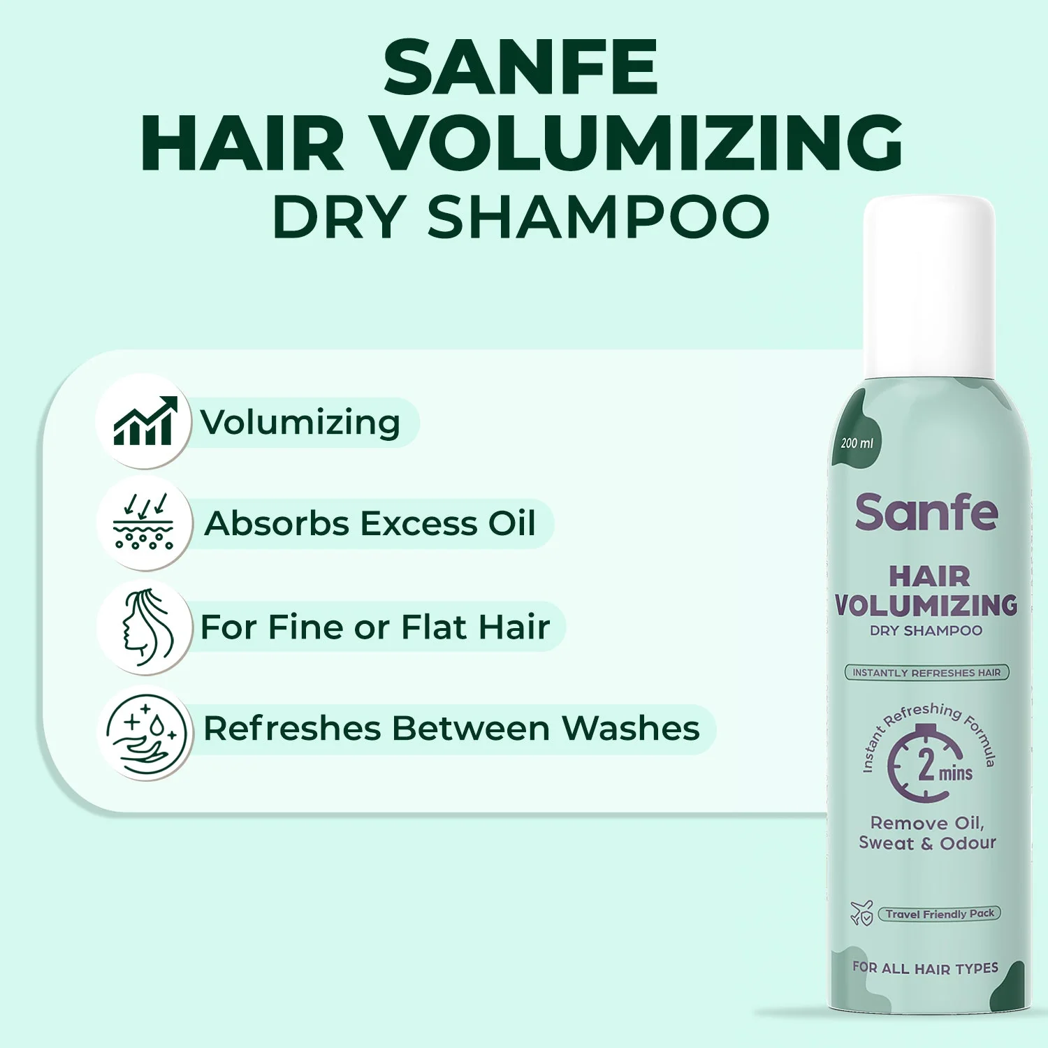 Sanfe Hair Volumizing Dry Shampoo - 200ml, Instantly refreshes, add volume, Absorbs Oil and Dirt - Image 5