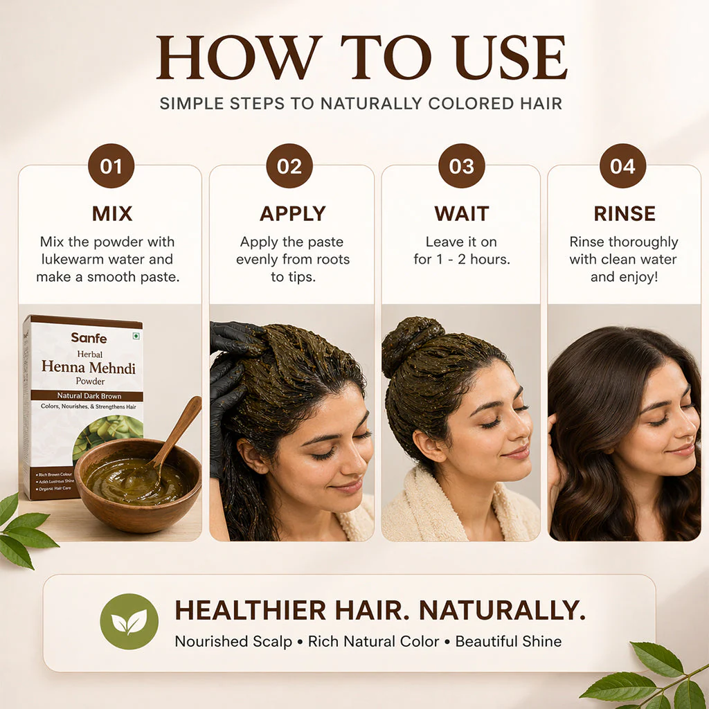 Sanfe Herbal Indigo & Henna Hair Colour Powder Combo – Natural Black/Brown Hair Colour - Image 3