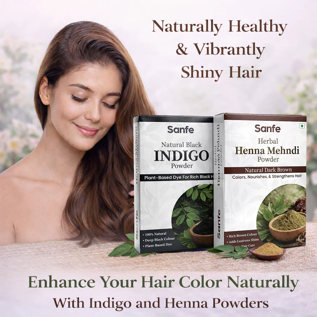 Sanfe Herbal Indigo & Henna Hair Colour Powder Combo – Natural Black/Brown Hair Colour - Image 4