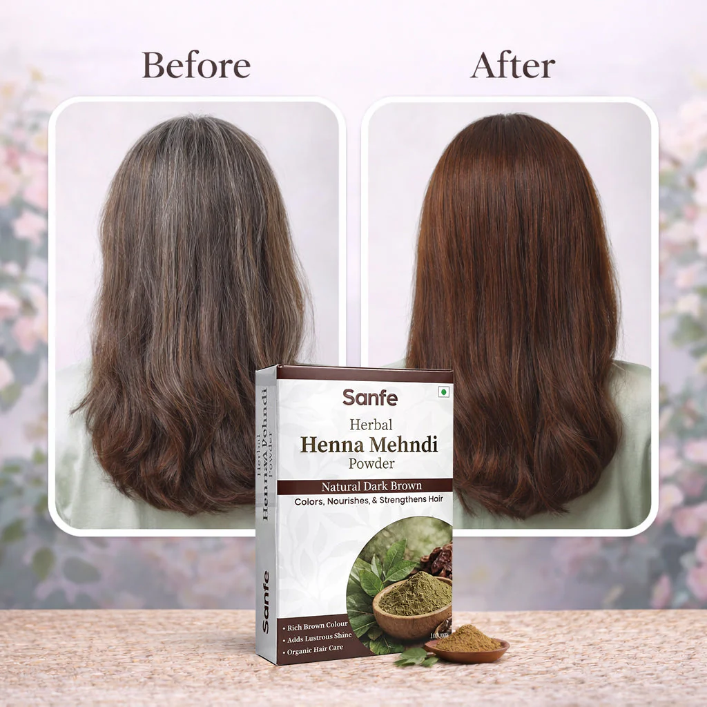 Sanfe Herbal Indigo & Henna Hair Colour Powder Combo – Natural Black/Brown Hair Colour - Image 5