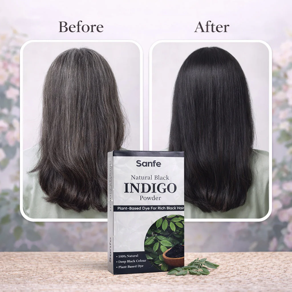 Sanfe Herbal Indigo & Henna Hair Colour Powder Combo – Natural Black/Brown Hair Colour - Image 6