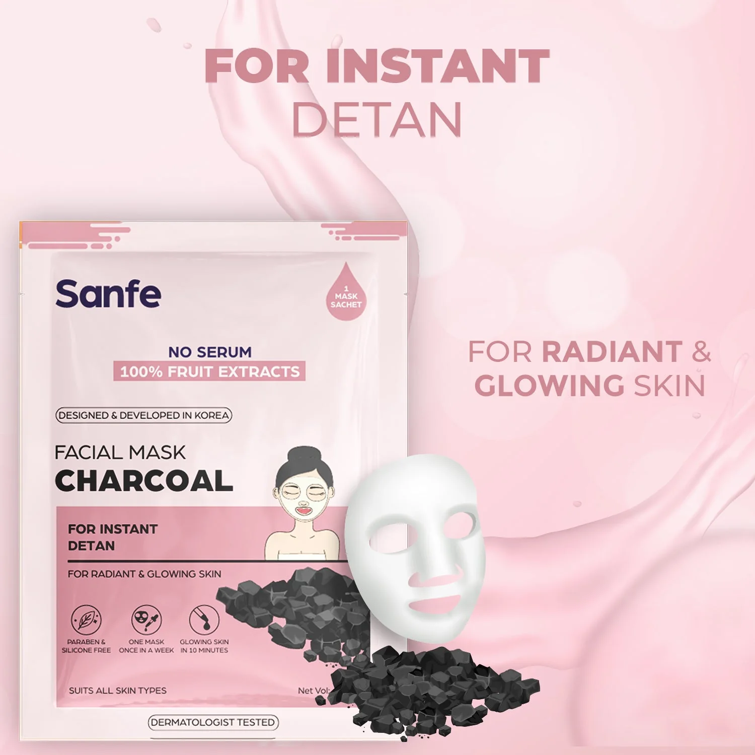 Sanfe Instant Detan Charcoal Facial Mask - Image 2