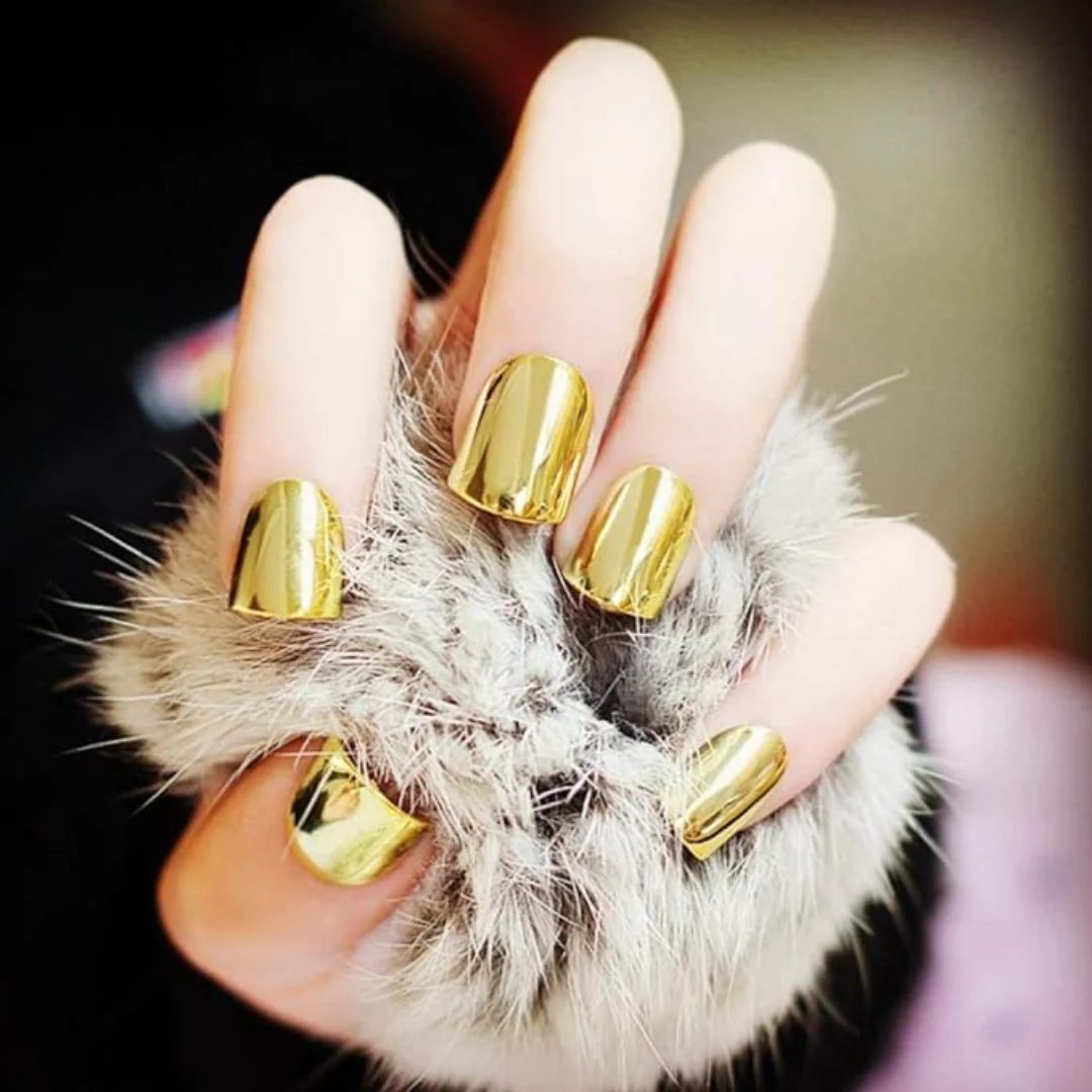 Sanfe Instant Stick On Nails - Golden Chrome - 24pcs - Image 5