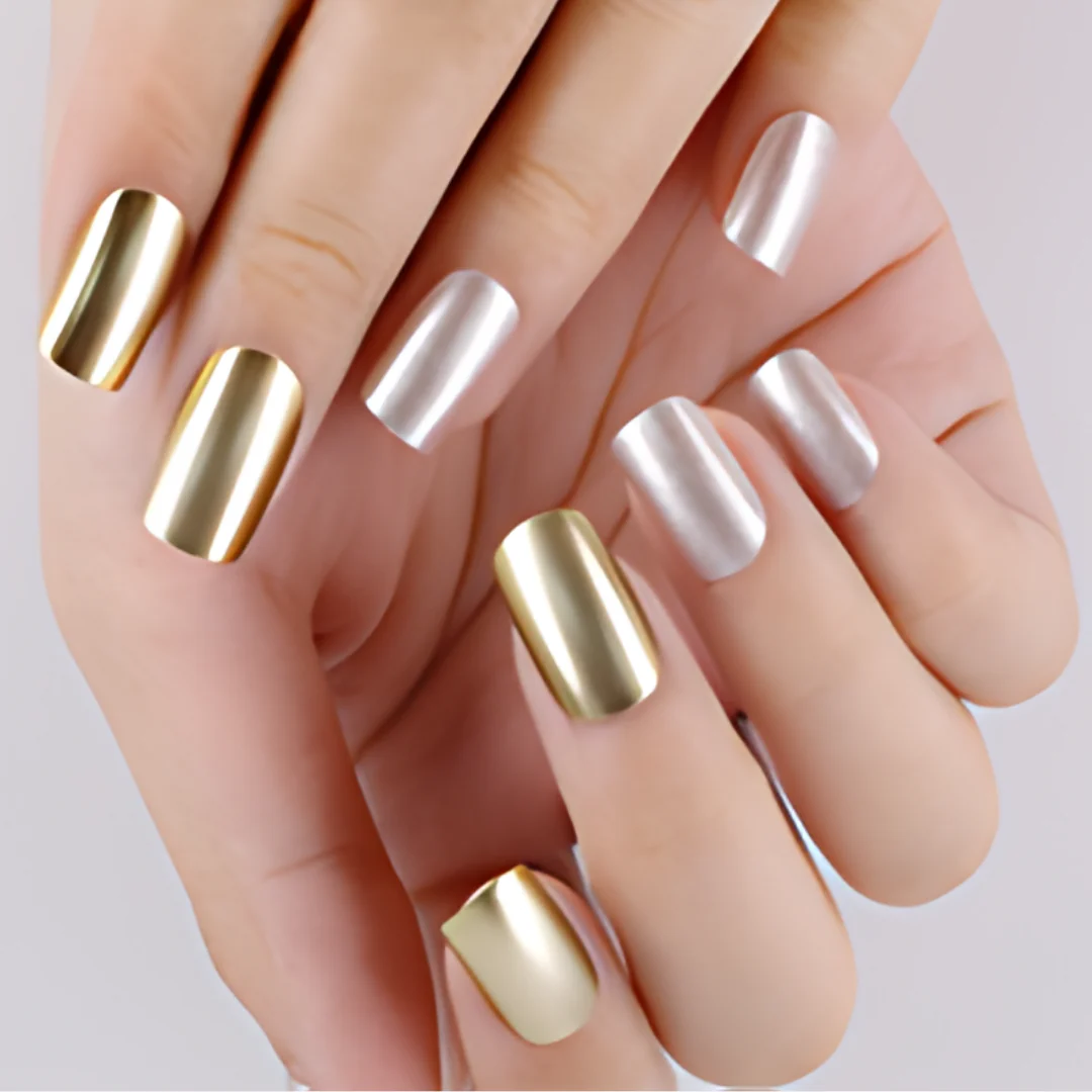 Sanfe Instant Stick On Nails - Silver & Golden Chrome- 24 pcs - Image 5