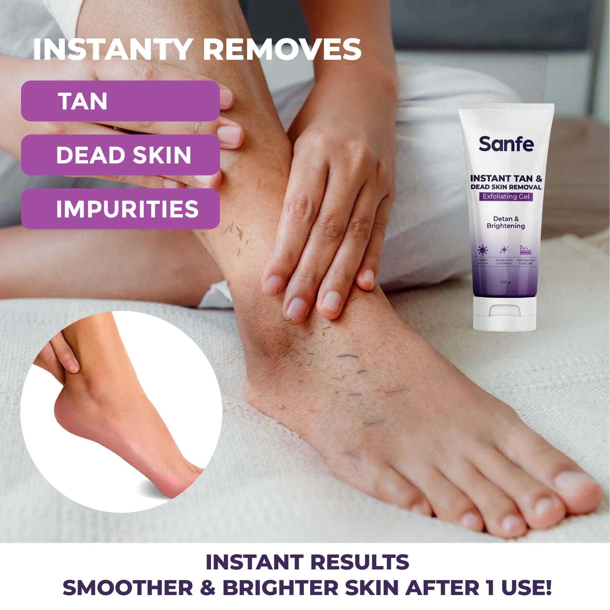 Sanfe Instant Tan & Dead Skin Removal Exfoliating Gel - Image 3