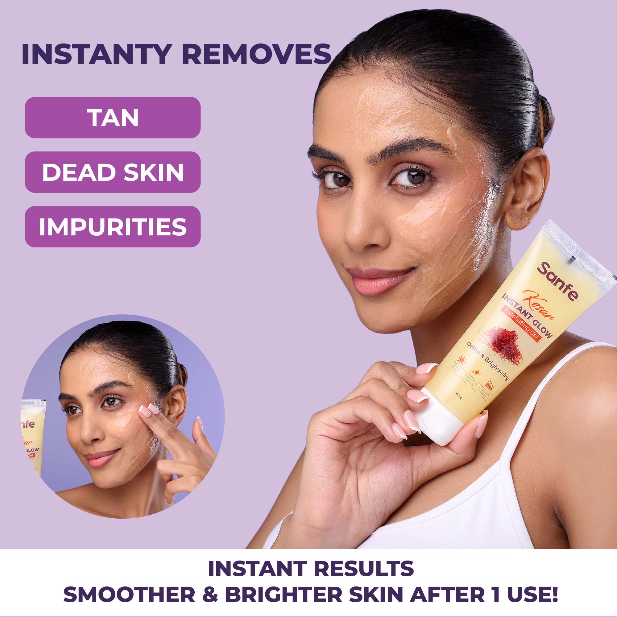 Sanfe Kesar Instant Glow Exfoliating Gel - 100g (Pack of 2) - Image 3
