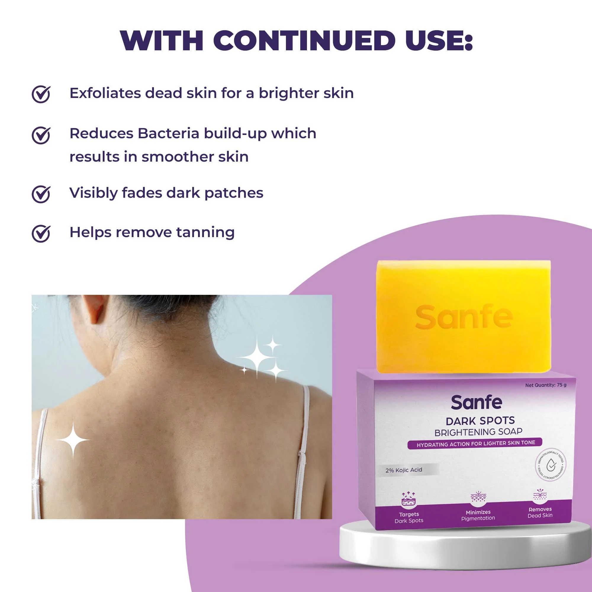 Sanfe Kojic Acid Soap for Dark Spots & Pigmentation - Pack of 3 - Image 4