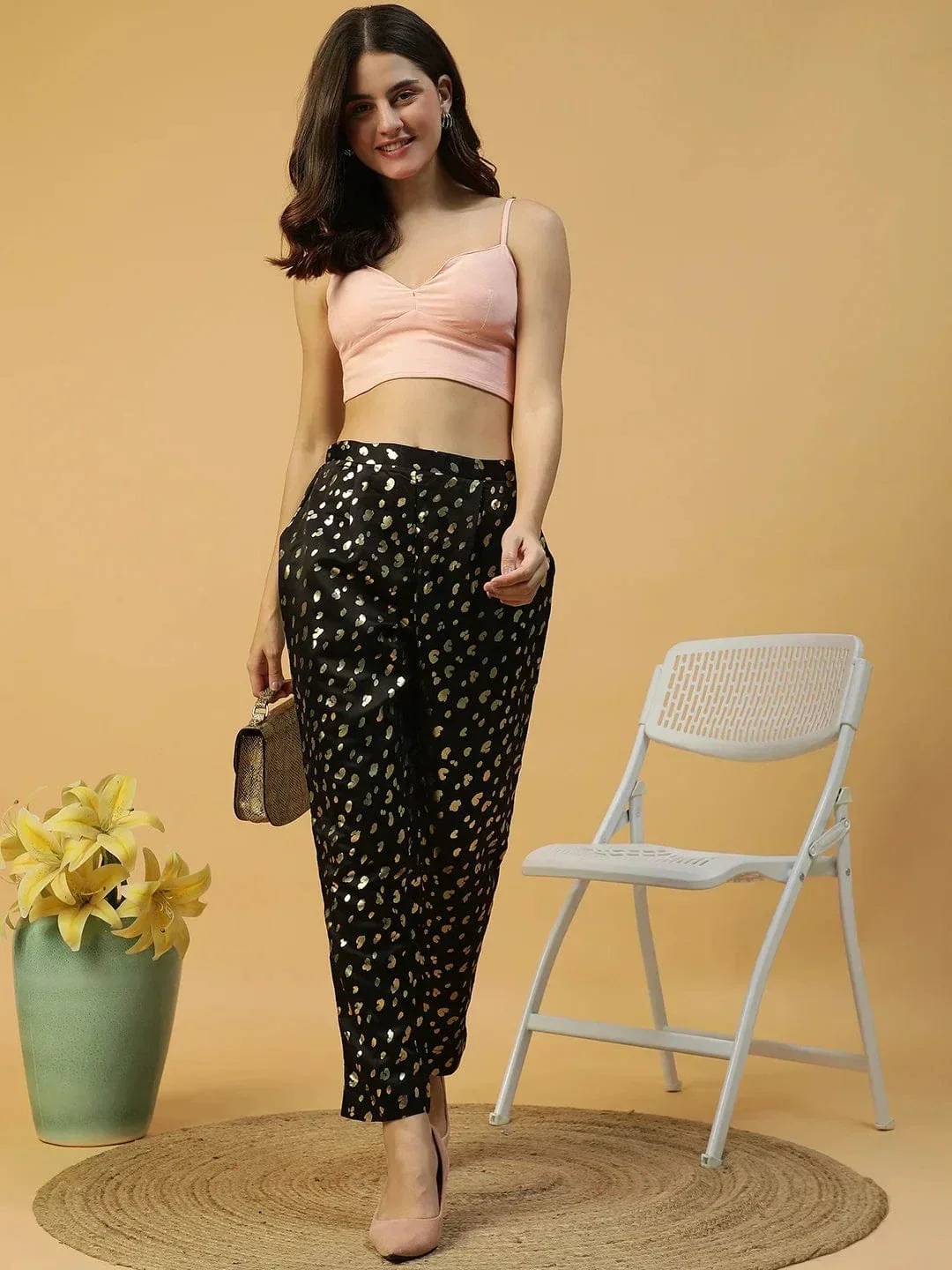 Sanguine Black Foil Print Elasticated Women Pant - Image 7