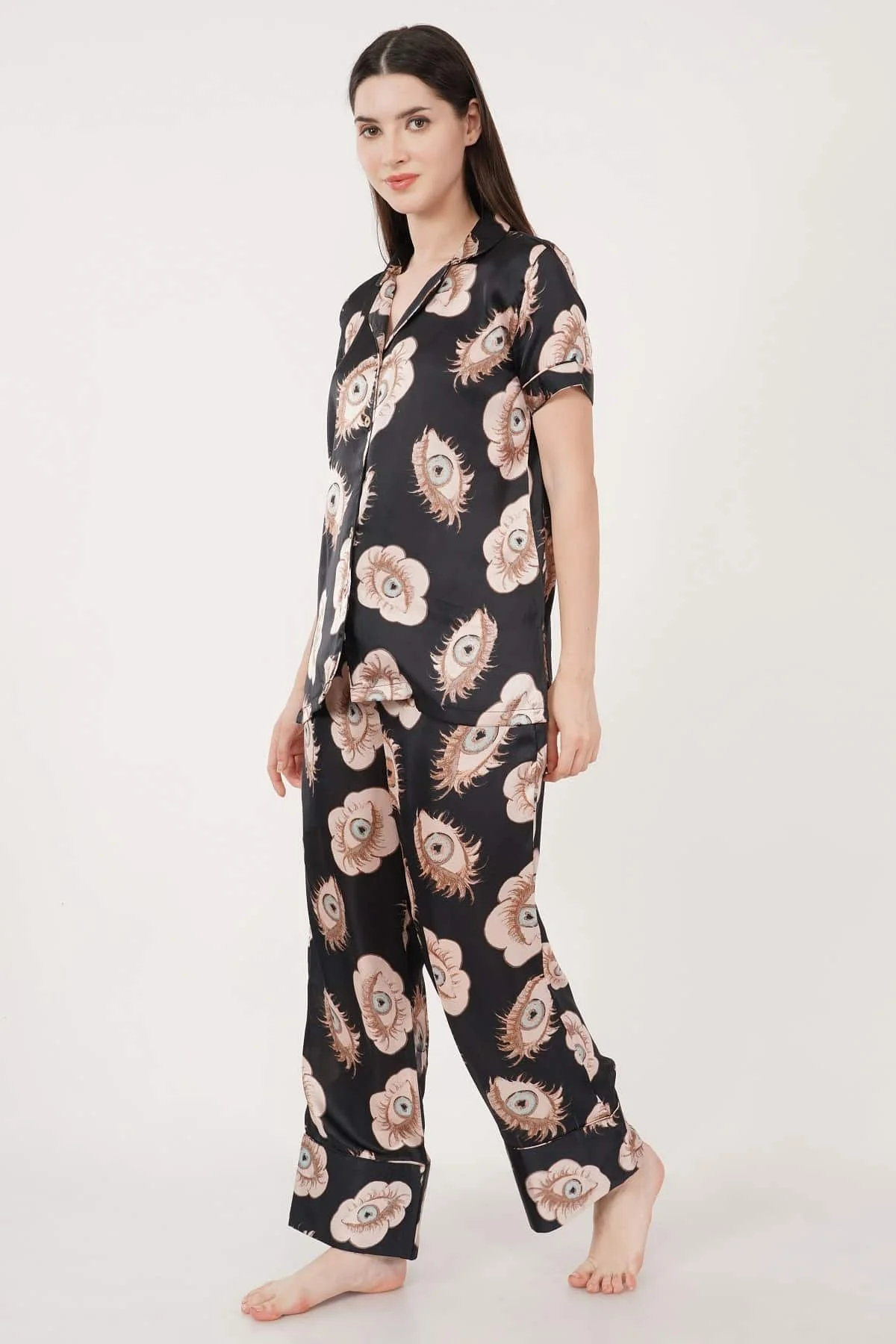 Satin 2 Piece Night Co-ord Sets with Half Sleeve Shirt