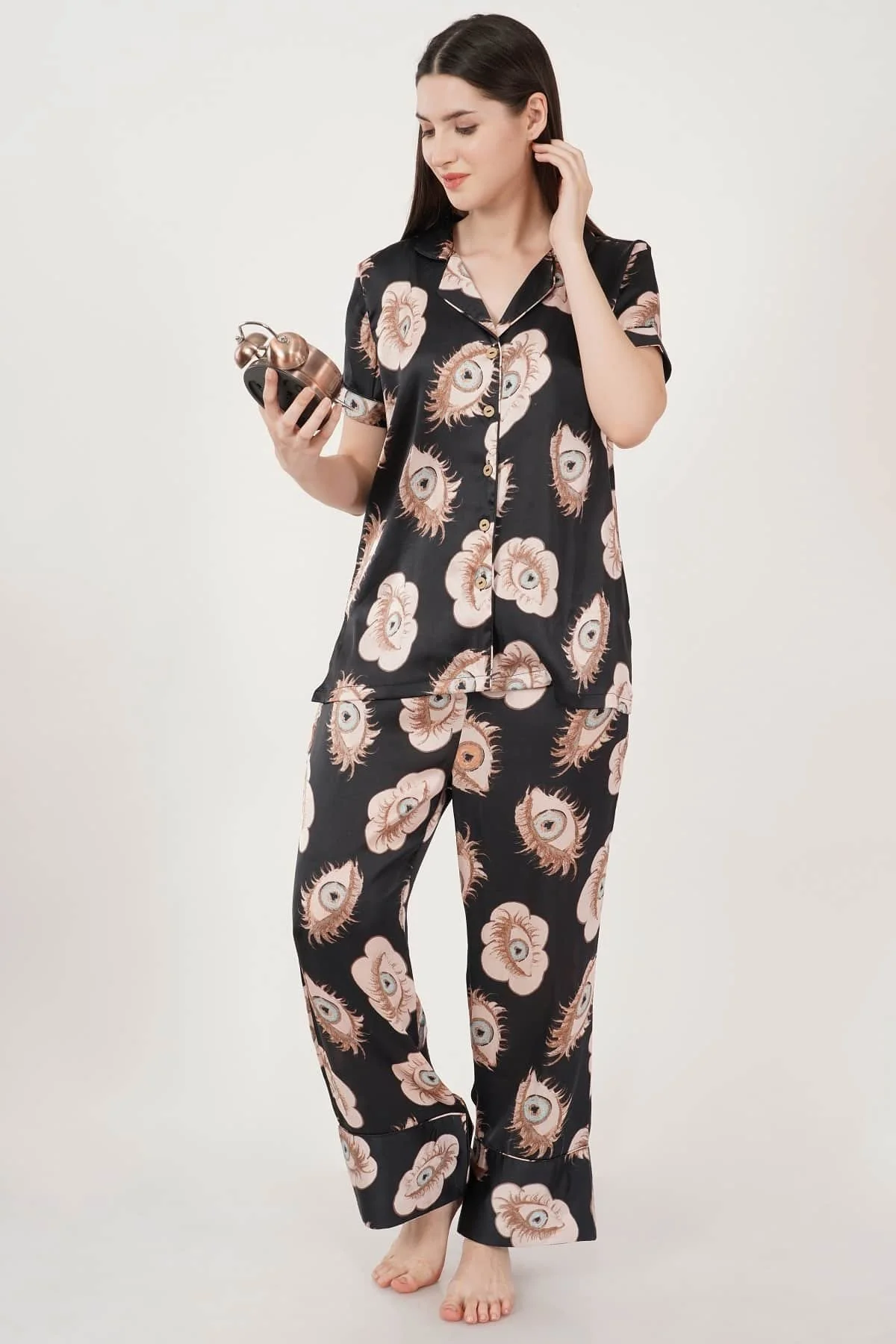 Satin 2 Piece Night Co-ord Sets with Half Sleeve Shirt - Image 2