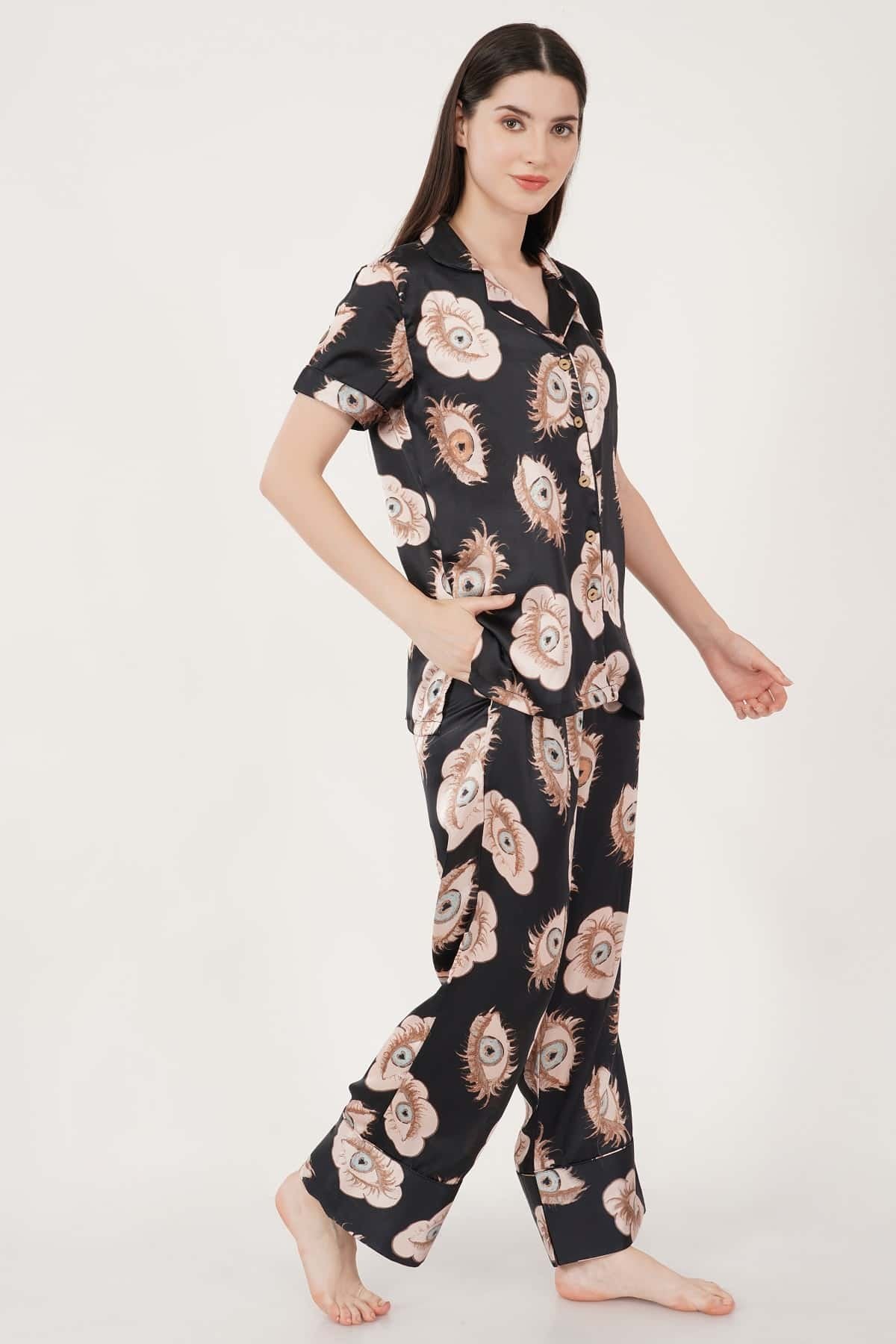 Satin 2 Piece Night Co-ord Sets with Half Sleeve Shirt - Image 3