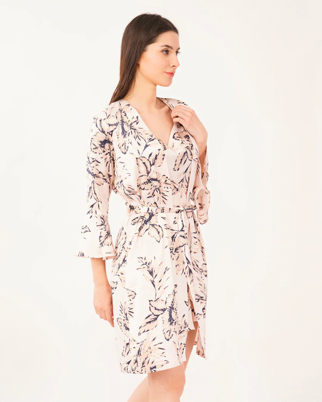 Satin Cowl Neck Drawstring With Robe Midi Dress - Image 5