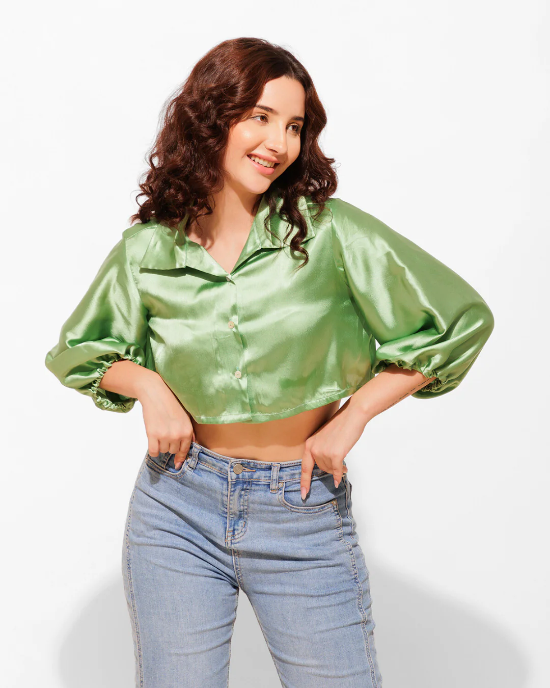 Satin Cropped Shirt for Women – Luxe & Trendy - Image 20