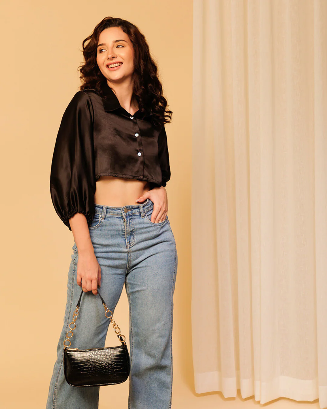Satin Cropped Shirt for Women – Luxe & Trendy - Image 4