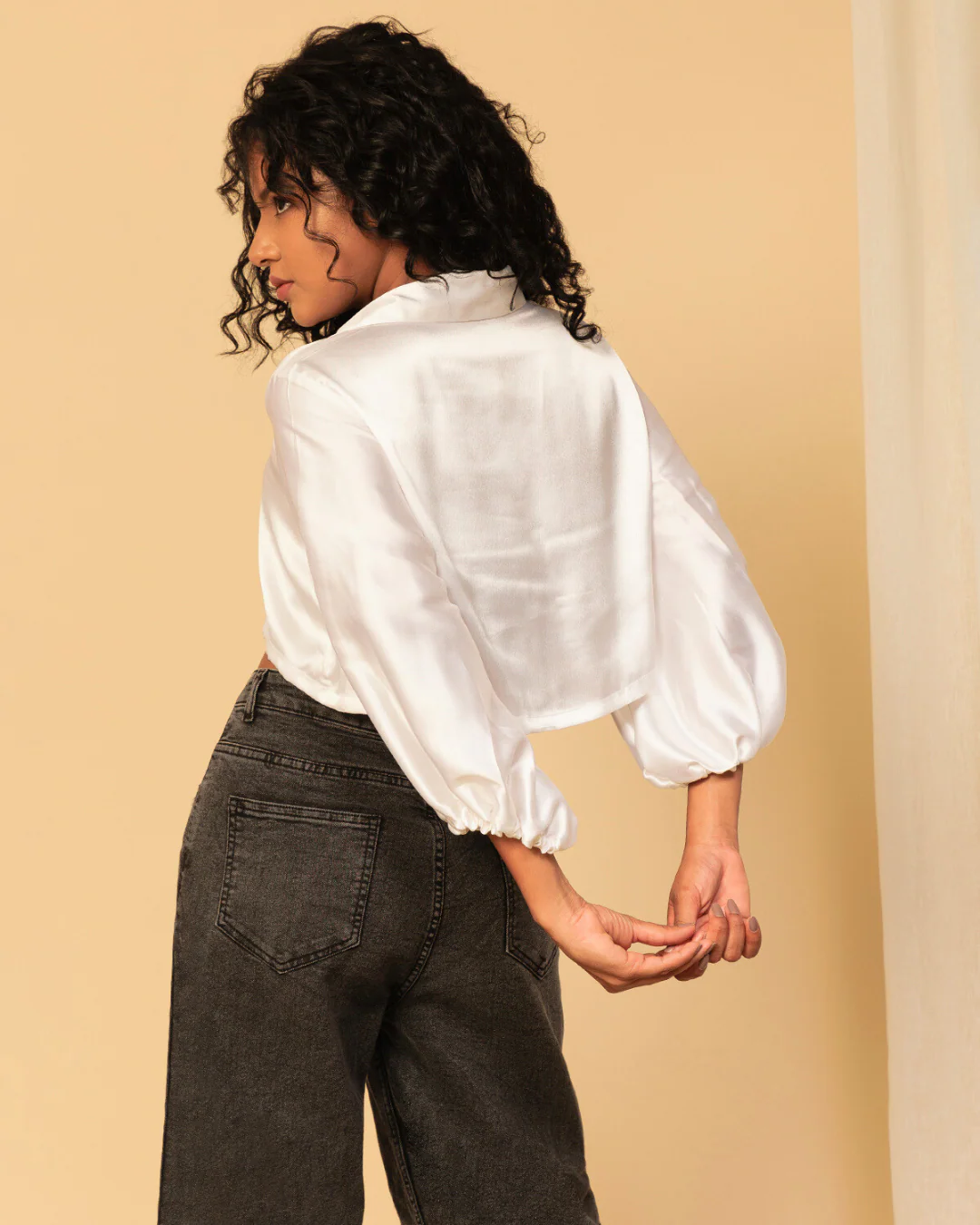 Satin Cropped Shirt for Women – Luxe & Trendy - Image 9