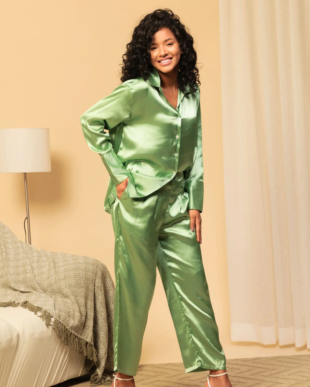 Satin Shirt with Straight Pants 2 Piece Coord Set - Image 22