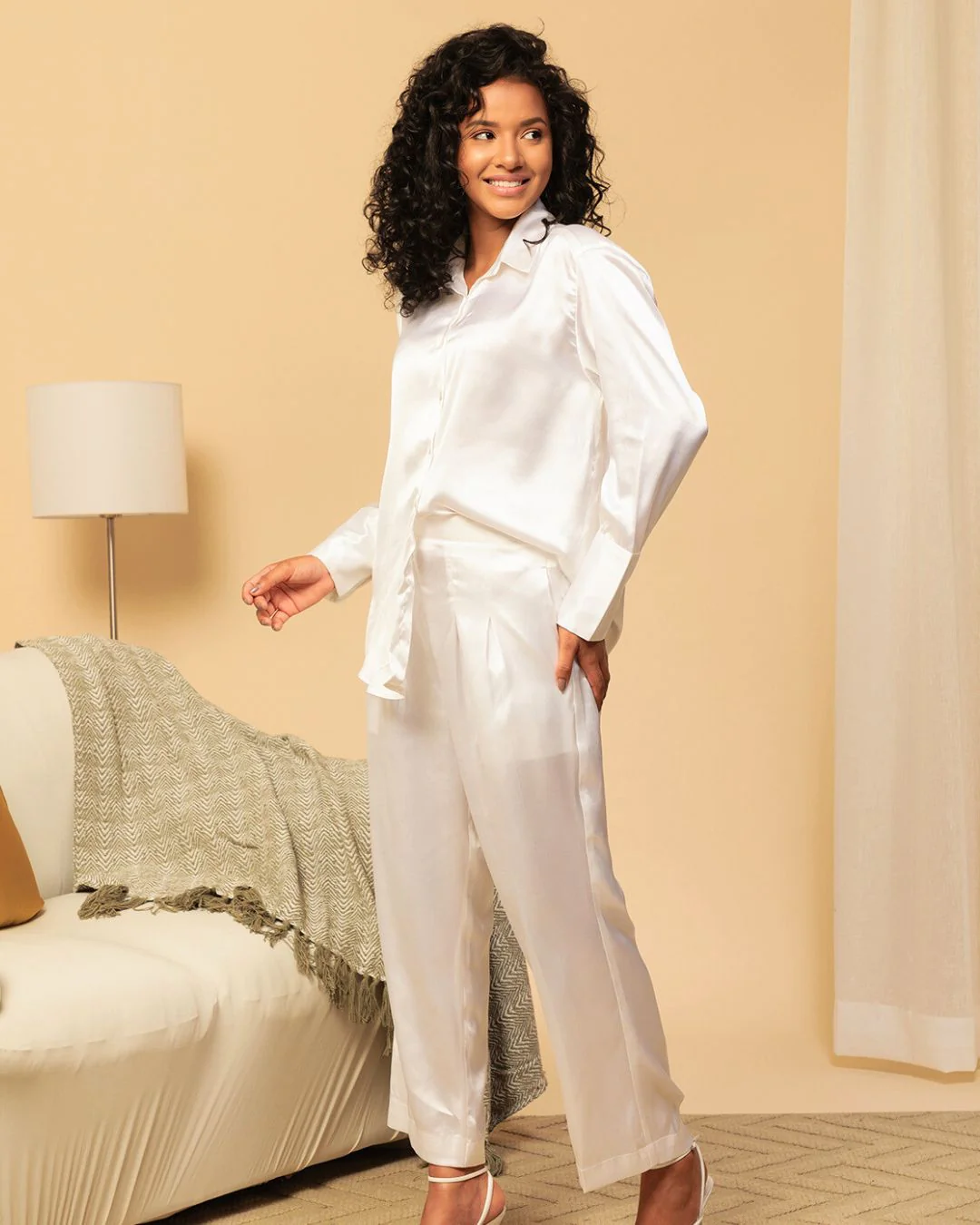 Satin Shirt with Straight Pants 2 Piece Coord Set - Image 4