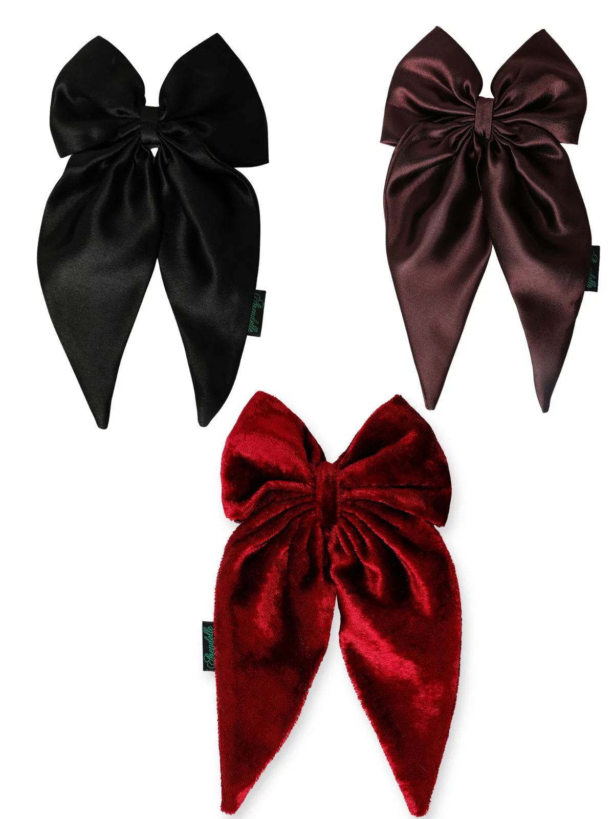 Satin Velvet Long Tail Hair Bows: Stylish Combo of 3 - Image 4