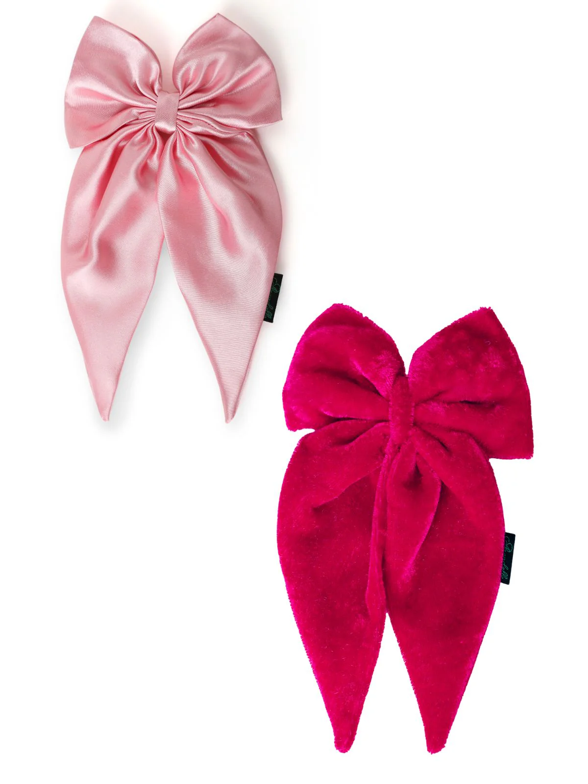 Satin & Velvet Pink Hair Bows Set - Glamorous Accessory