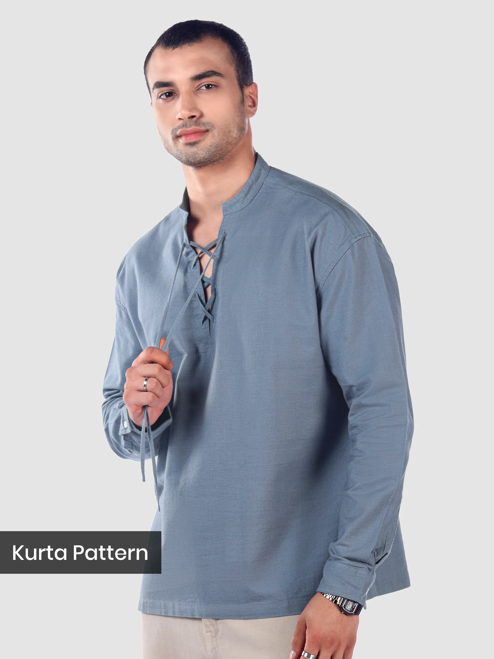 Savoy Blue Oxford Kurta Shirt - Image 6