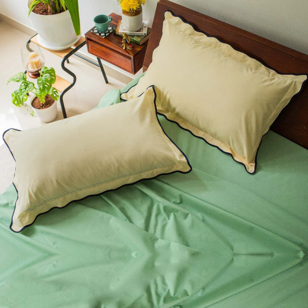 Scallop Piping 100% Cotton Pillow Cover | Set Of 2
