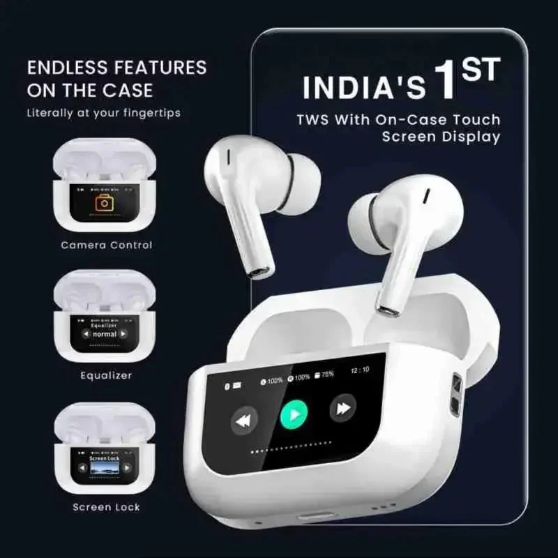 ScreenPods: TWS Bluetooth Earbuds with Touch Screen Case, 32dB ANC + ENC, Low Latency Gaming & Type-C Fast Charging - Image 2