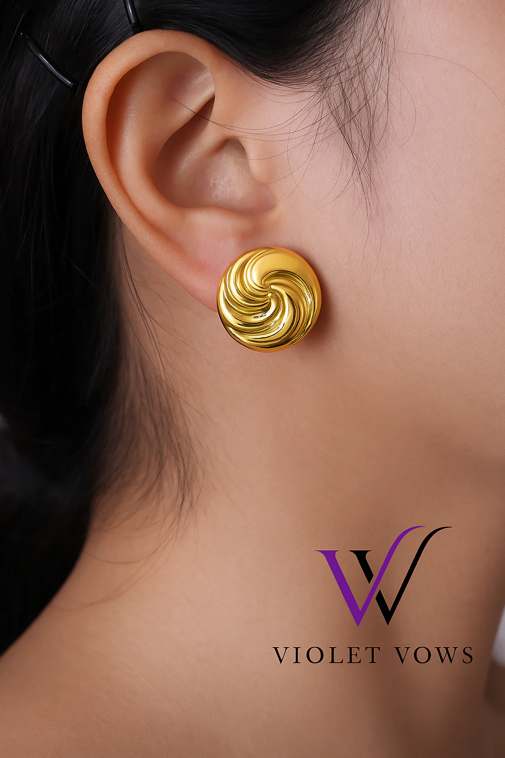 Sculpted Gold Swirl Studs - Image 2
