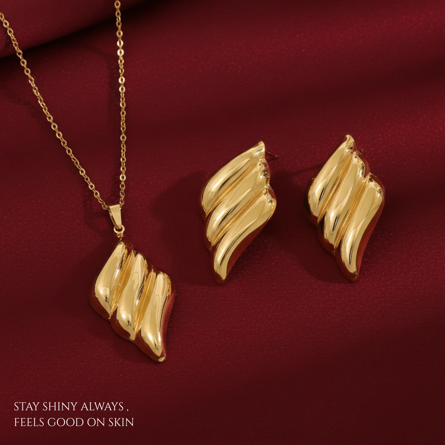Sculpted Wave Necklace & Earring Set - Image 2