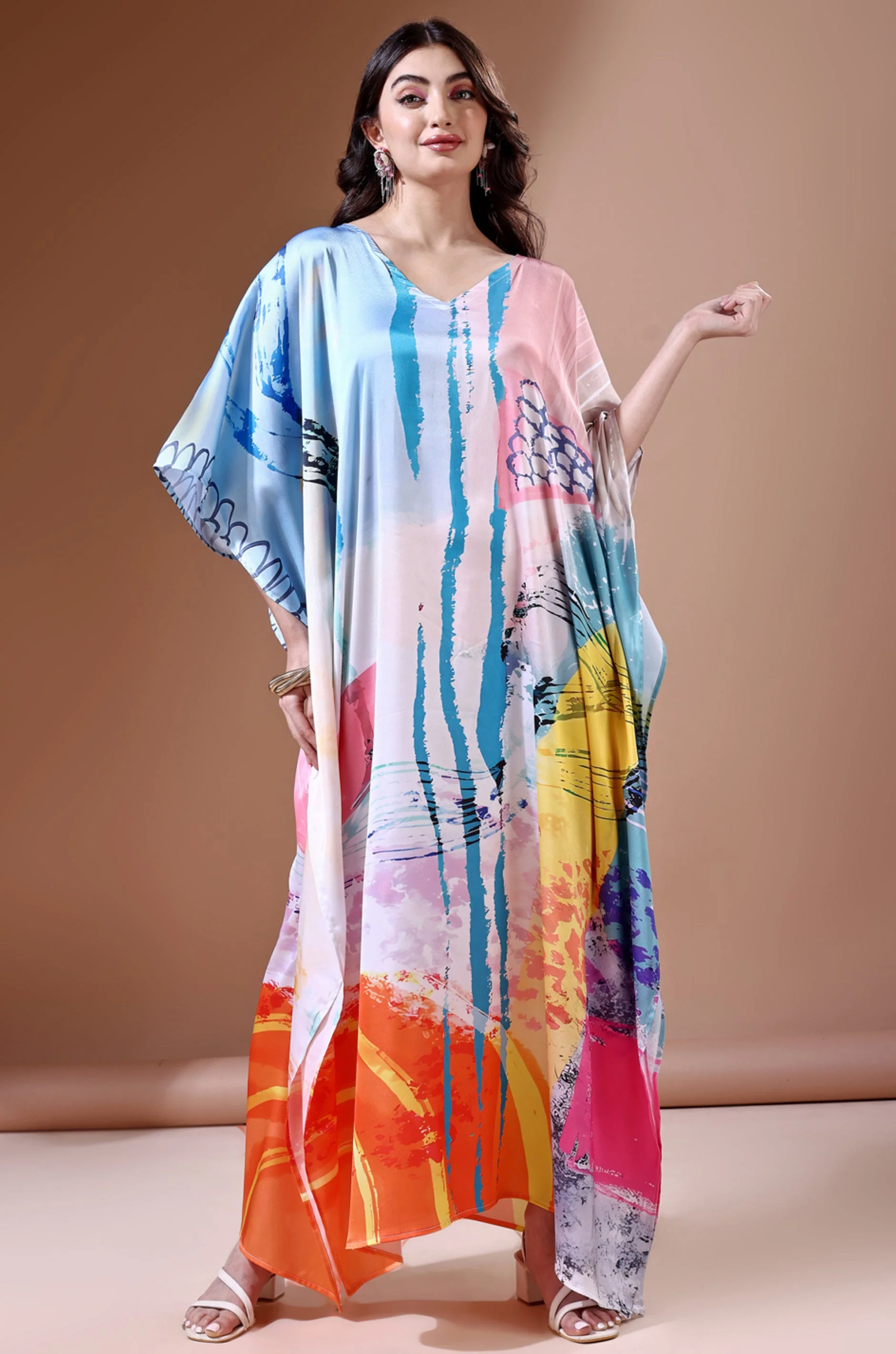 Sea Breeze Soft Satin Kaftan With Digital Print - Image 6