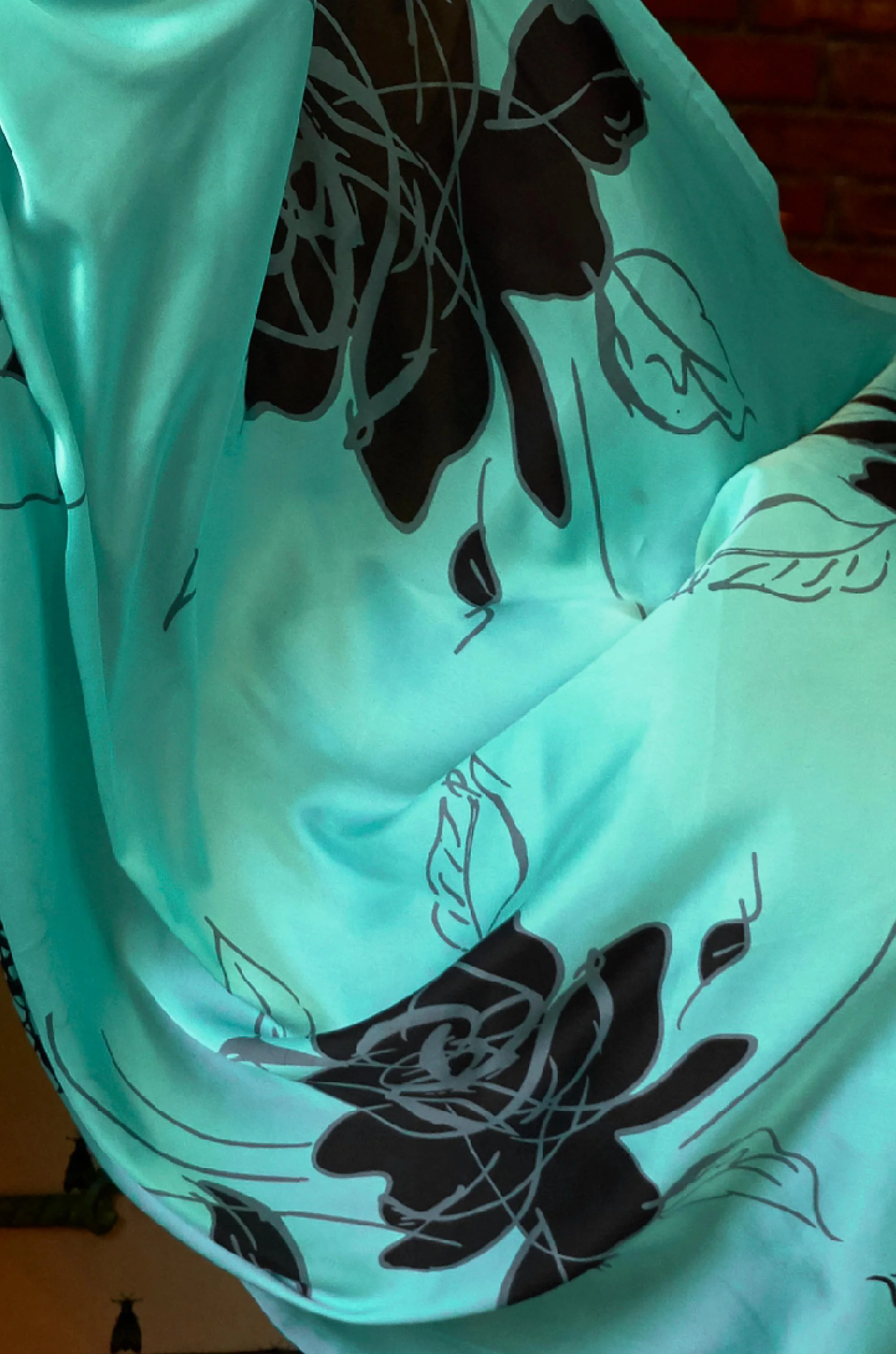 Sea Green Satin Crepe Saree - Image 2