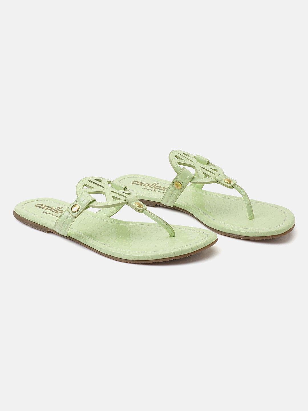 Sea Green T-Shape Open Back Flat Sandals For Women - Image 2